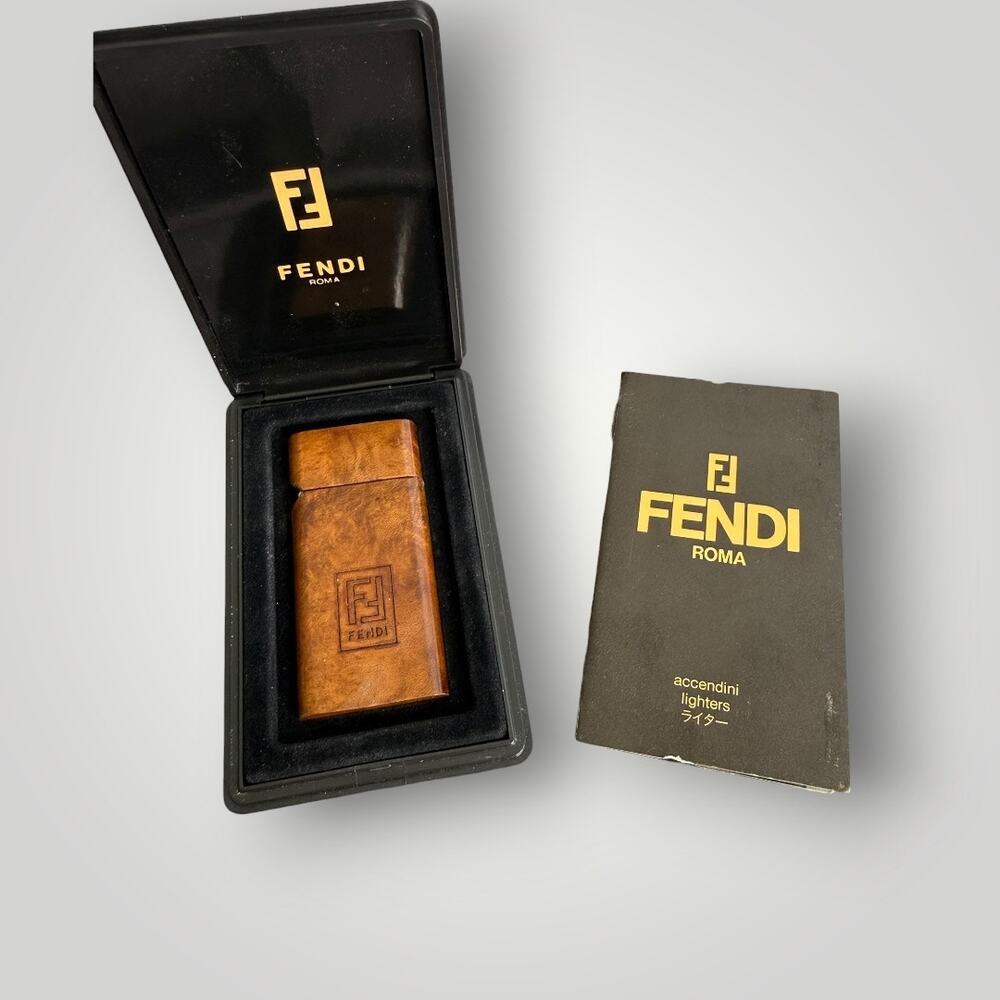 VTG Fendi Roma Wood Grain Butane Lighter w/ Box Italy Rare . AS IS - no testing